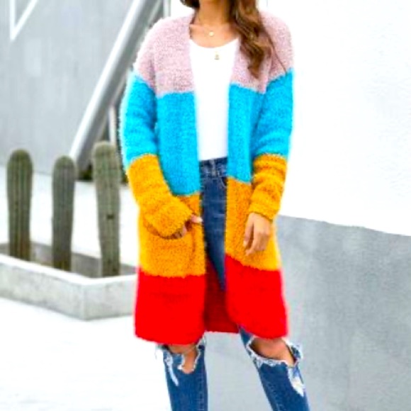 Multicolored Color Block Knit Cardigan - Picture 4 of 4